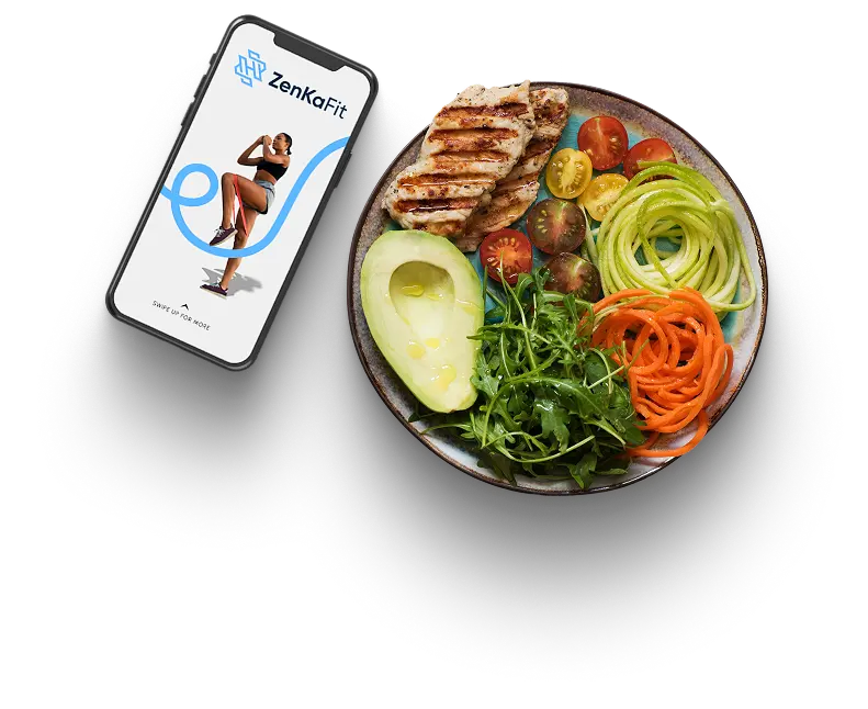 a plate of food beside a smartphone