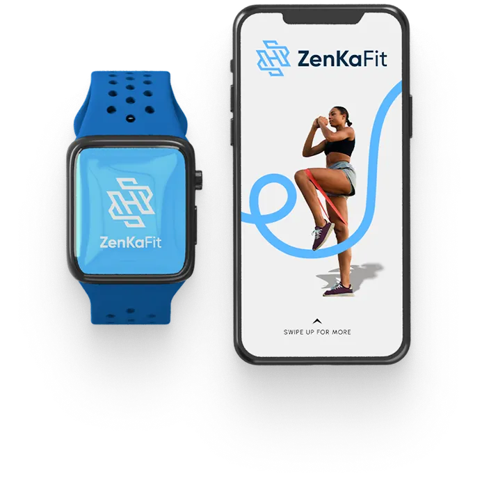 zenkfit app interface shown on iPhone and Apple Watch